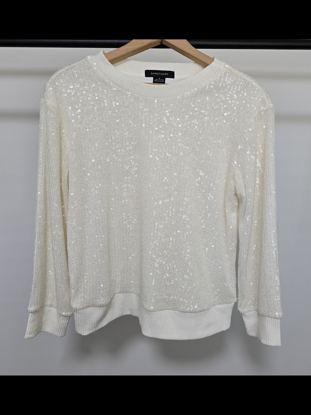 Sanctuary Ivory Sequin Pullover Sweatshirt